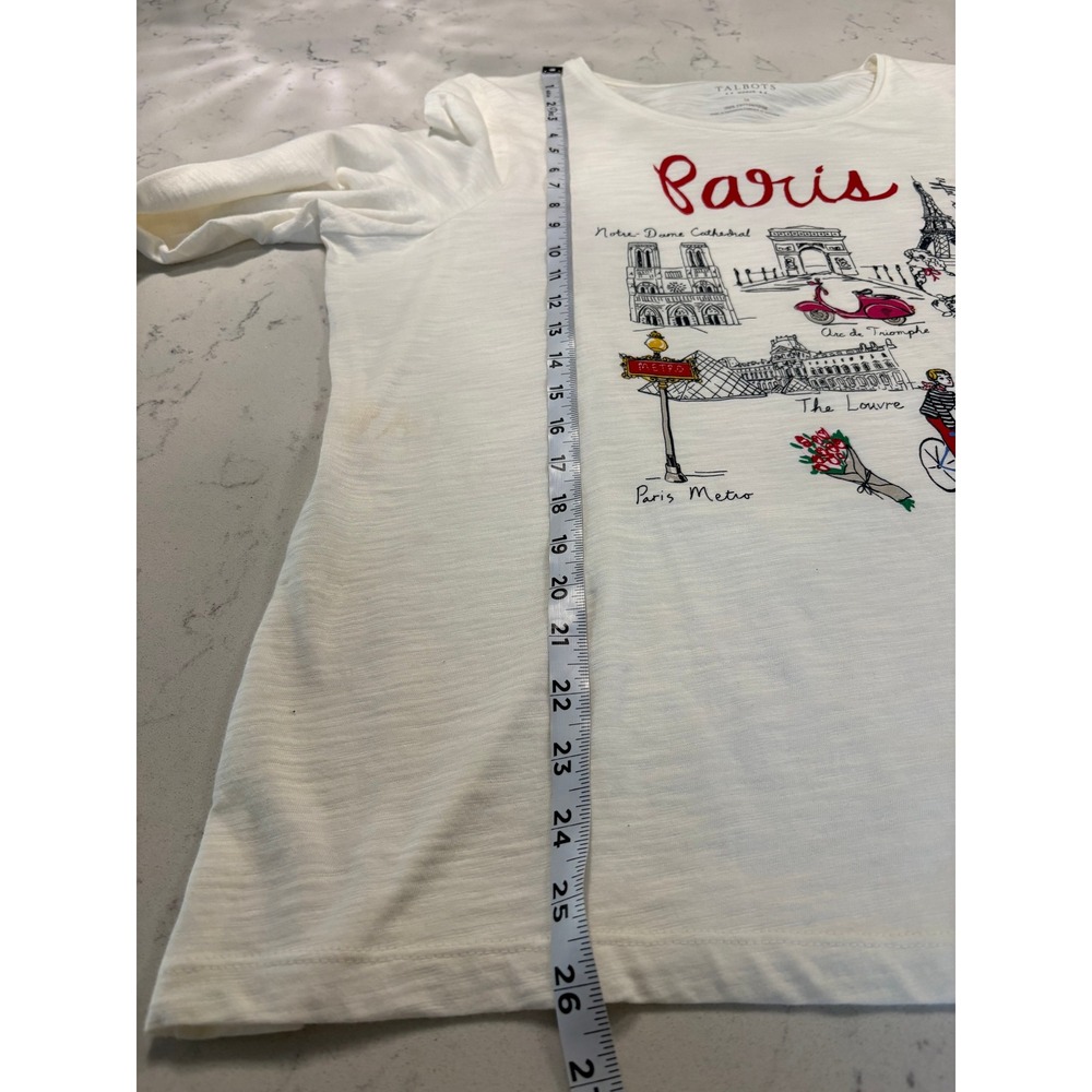 Talbots Woman Paris Graphic Tee Cream Slub Cotton Long Sleeve Top 1X - Picture 5 of 7